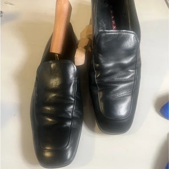 Prada Black Leather Slip On Loafers Driving Shoes Mens Size 8 US Made In Italy - Picture 10 of 15